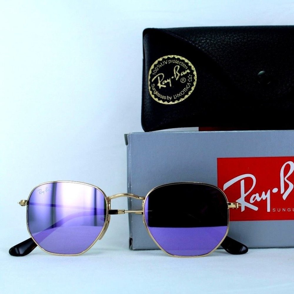 Ray-Ban RB3548N 0018O Gold Geometric Purple Mirror 48mm Non-Polarized Sunglasses